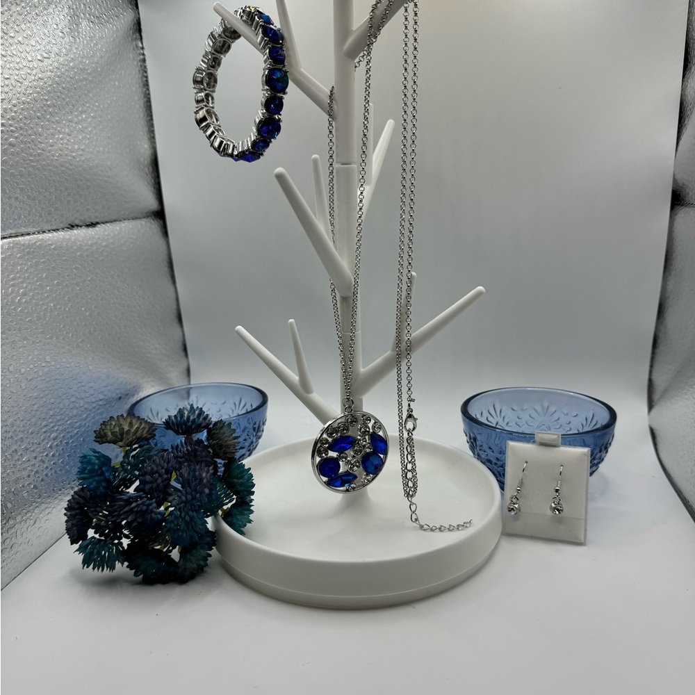 3 PC Fashion Jewelry Set W/ Blue Stones & Crystals‎ NEW